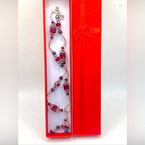 Bracelet, 925 Sterling Silver with Ruby Crystal Cubes, 7.5”